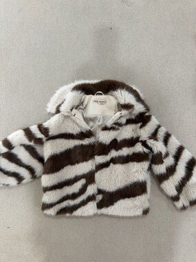 Free People Brown & Cream Faux Fur Zebra Stripe Jacket small